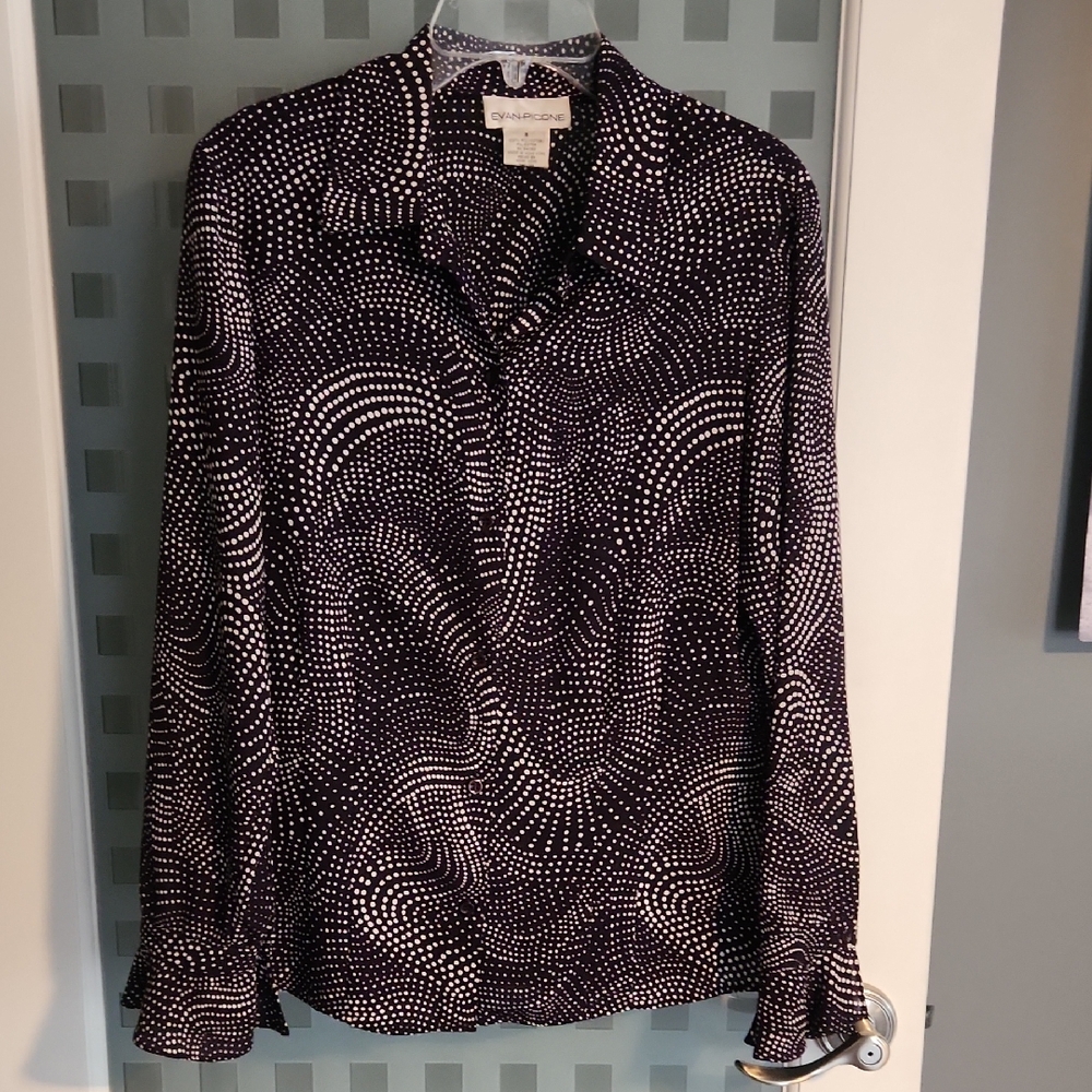 Evan Picone Navy Blue and White Blouse